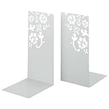 Kirie - Pair of White Metal Bookends with Flower Cutout Pattern, 10