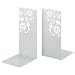 Kirie - Pair of White Metal Bookends with Flower Cutout Pattern, 10" Tall