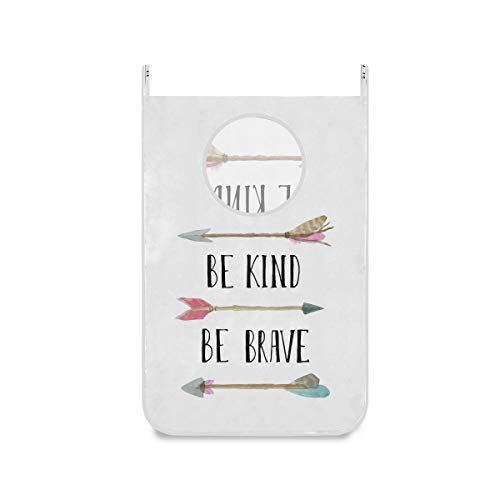 Be Kind Brave - Cesto para colgar, diseño de flecha para colgar, bolsa de ropa sucia, grande, plegable, con cremallera, para baño, colegio, armario, detrás de las puertas