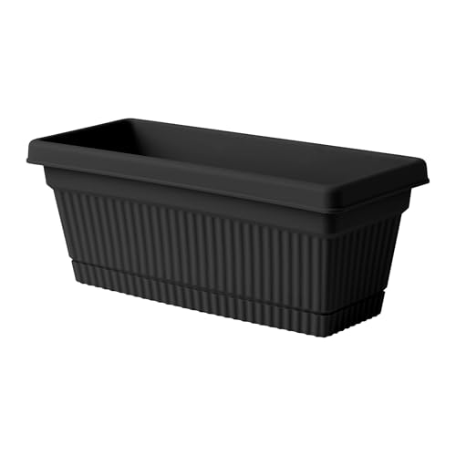 Bloem Amelia 18" Plastic Window Box Planter with Saucer Tray, Black