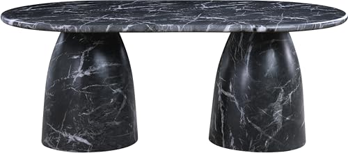 Image of Meridian Furniture 702Black-T Cosenza Collection Art Deco 78 inch Indoor /Outdoor Concrete Dining Table with Black Marble Finish, 78 inch W x 44.5 inch D x 30 inch H, Black