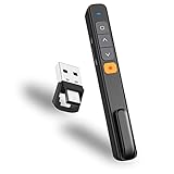 HUACAM Presentador Inalámbrico, Presentador de Diapositivas Remoto Mando, 2.4GHz con tipo C y receptor USB 2 en 1, Puntero Láser Digital Rojo, Alcance de 15m, para Windows XP/7/8/10/Mac OS, Negro