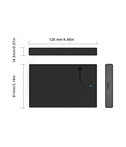 Cablet 2.5 Inch SATA USB 3.0 HDD/SSD Portable External Enclosure for 7mm and 9.5mm, Tool-Free Design, Supports UASP Max 6TB