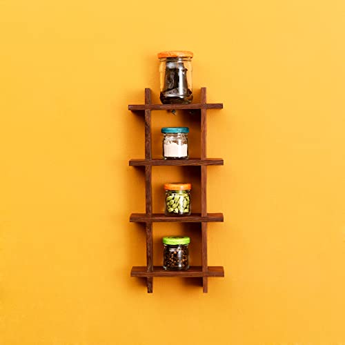 Image of AAKRITI ART CREATIONS Ladder Wall Decor with 4 Spice Jars | Wooden Wall Hanging Shelf with Storage Jars | Matte Finish Decorative & Functional Wall Art for Kitchen, Living Room & Gifting