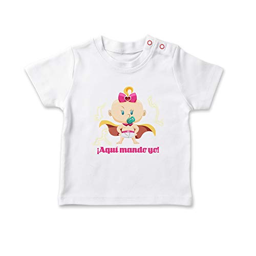 SUPERMOLON Camiseta bebé niña Aquí mando yo Blanco 1-2 años