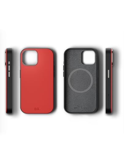 Image of DailyObjects Leatherite Case for iPhone 15 Compatible with MagSafe Wireless Charging | Crimson-Grey Hybrid Magnetic Back Cover