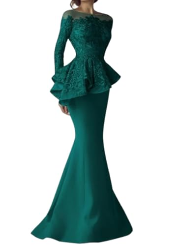 Lace Vintage Mermaid Mother of The Bride Dresses Long Sleeve Floor Length Boat Neck Formal Dress Appliques 2025