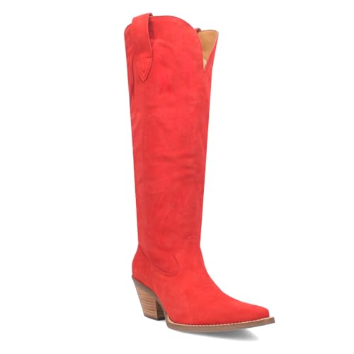 Dingo Womens Thunder Road Embroidered Snip Toe Casual Boots Knee High Mid Heel 2-3" - Red2