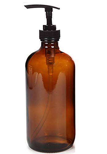 1Pack Empty Glass Brown Pump Bottles With Black Pumps Jars Pot Dispenser Container For Bathroom Shower Liquid Lotion Soap Cream Cosmetic Body Wash Foundations(500ml / 17oz)