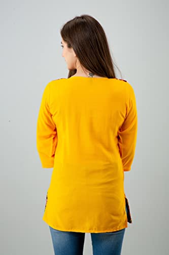 Image of Women's Rayon Embroidery Work Short Top | Short Kurti for Women | Embroidered Straight Rayon Kurta | Tunic Tops for Women