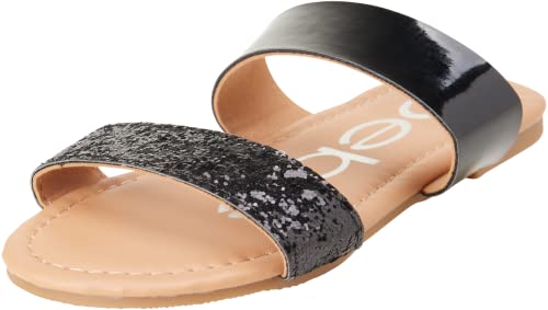 bebe Toddler Girls Sandals - Glitter Two Strap Open Toe Slip On Flat Dress Summer Kids Sandals for Toddlers