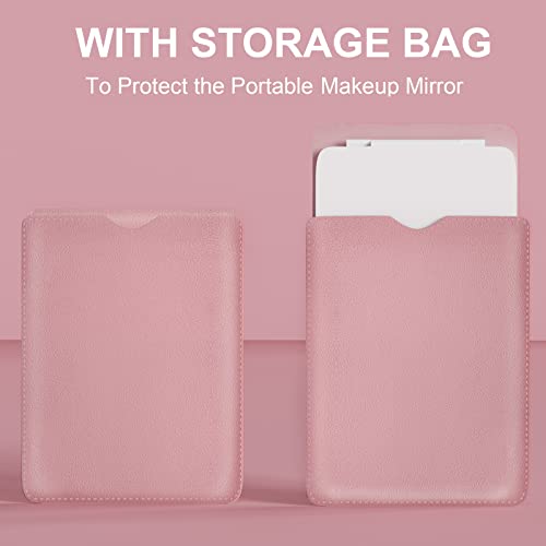 Luckme Travel Mirror With Light,Type-C Usb Rechargeable Travel Lighted Makeup Mirror, 3 Colors Led Lights Brightness Dimmable 5X7 Inches Portable Foldable Makeup Mirror With Light (Pink) #TOP5