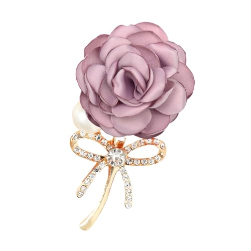 Image of WCRAZYE Elegant Rose Flower Brooch Pin for Women Men Wedding Party Gentleman's Essentials Handmade Crystal Pearl Fabric Flower Lapel Pin Dress Suit Accessories Boutonniere Ideas Gift Valentine's Day