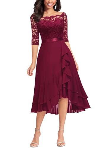 Miusol Women's Off Shoulder Elegant Floral Ruffle Half Sleeve Lace