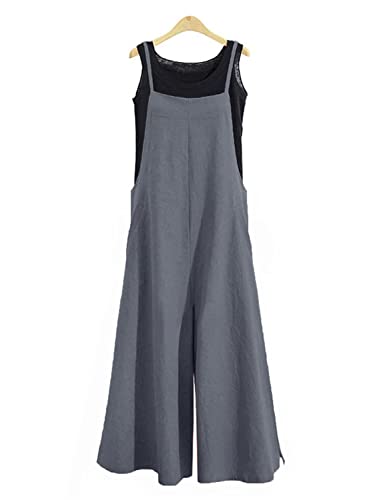 Image of YESNO Women Casual Loose Long Bib Pants Wide Leg Jumpsuits Baggy Cotton Rompers Overalls with Pockets PZZTYP2