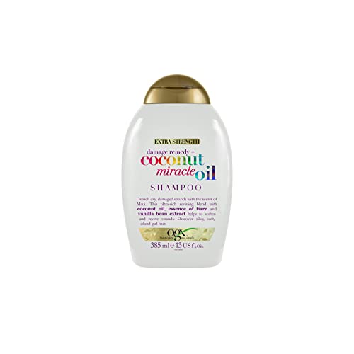 OGX Coconut Miracle Oil Shampoo (385 ml), feuchtigkeitsspendendes Haarpflege Shampoo mit Kokosöl & Vanilleextrakt, Locken Shampoo ohne sulfathaltige Tenside für strapaziertes & trockenes Haar