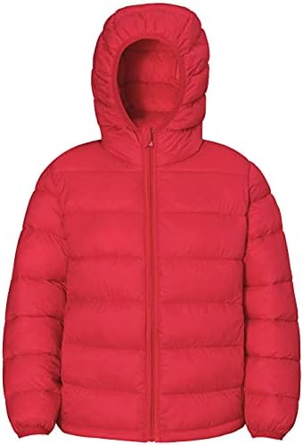 Hooded Puffer Winter Coats for Girls and Boys – Lightweight and Packable – Kids Insulated Jackets for Outwear, Warm and Comfy, Travel, Snow Play,Size 8-10, Red, L(10)…