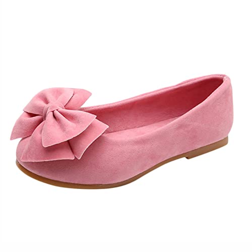 EnJoCho Toddler Little Girl Flock Mary Jane Dress Shoes Ballet Flats for Girl Party School Shoes Bowknot Princess Shoes 7-12Y (Pink-06#, 7.5-8Years)