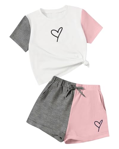 Image of Cakaner Toddler Kids Girl Clothes Floral Letter Graphic Top + Shorts 2PC Girls Summer Short Set