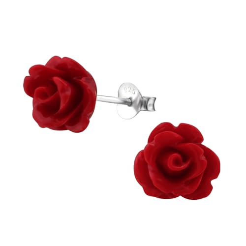 Zenvie Pendientes de rosa, color rojo, plata de ley, 1 cm, en caja, regalo romántico, 10mm (W) x 10mm (H), Acrílico Plata de ley, No es una piedra preciosa