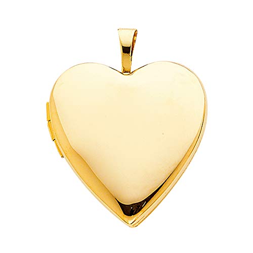 14K Yellow Gold Valentine Polished Love Heart Locket Pendant With 1.2 Mm Yellow Flat Open Wheat Necklace (Length - 16 In) #TOP4