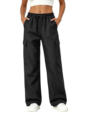 keriffe Women's Cargo Pants with Pockets Lightweight Baggy Hiking Pants Casual Travel Black