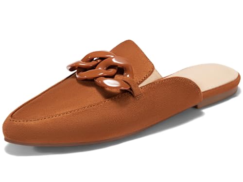 Image of Juliet Holy Womens Mules Flats Pointed Toe Backless Loafers Slip on Metal Chain Slides