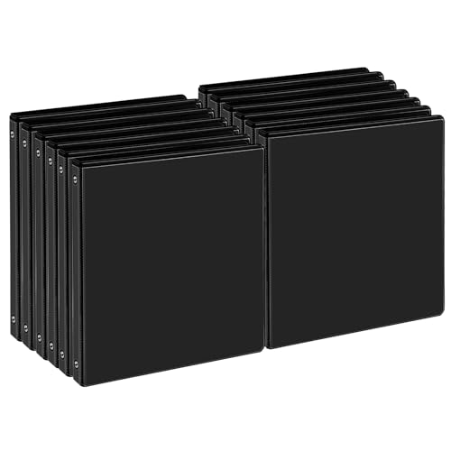 0.5-inch 3-Ring Binder 1/2 Inch Round Ring Binder with 2 Inside Pockets 12 Pack Black Binders Clear View Cover Binders Holds 8.5 x 11Paper for Office/Home/Back to School