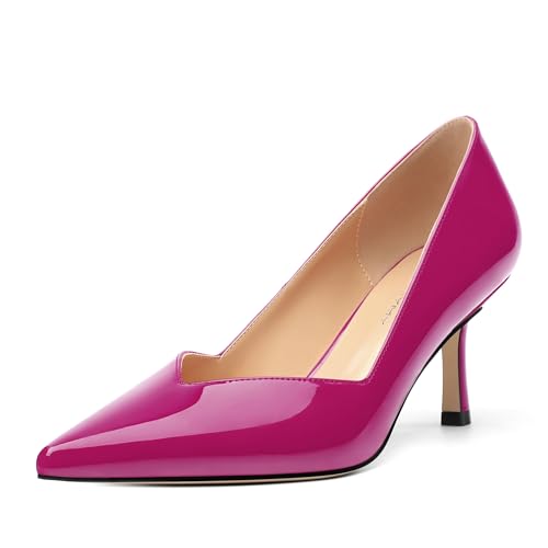 Image of Women Pointed Closed Toe 2.5 Inch Kitten Heel Slip On Pumps | Elegant Comfort Formal Dress Footwear, Versatile Ladies Shoes For Office Wedding Party Evening Daily Occasions