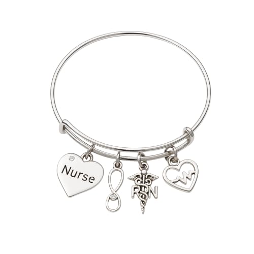 Infinity Collection Nurse Charm Bracelet, Women’s Nursing Bangle Bracelet- Makes RN Thank you, Appreciation or Graduation Nurse Gifts