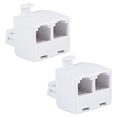Power Gear Telephone Duplex Adapter, 2 Pack, Home or Office, Compatible with Answering Machines, Modems, Fax Machines, All Brands, RJ14, RJ11, White, 46064