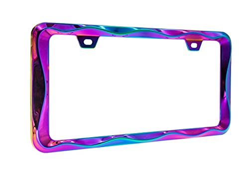 Creathome 3D Curly Wave Pattern Neo Chrome License Plate Frame From Pure Zinc Alloy Metal #TOP2