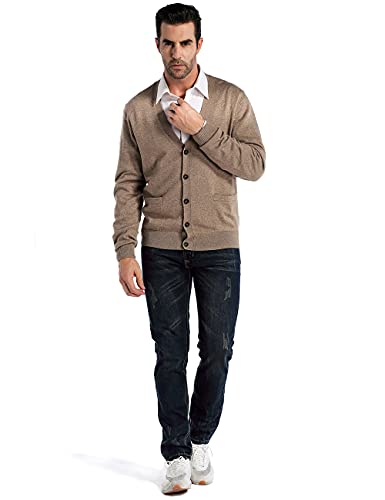 Kallspin Men's Wool Blended Cardigan Sweaters V Neck Button Down Cardigans with Pockets(Coffee, Large) - Image 5