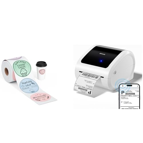 Image of Bluetooth Shipping Label Printer 4x6 with 400PCS 4 Color Circle Thermal Labels, Bluetooth Thermal Label Printer for Shipping Packages, Compatible with USPS, Shopify, Amazon, Tiktok