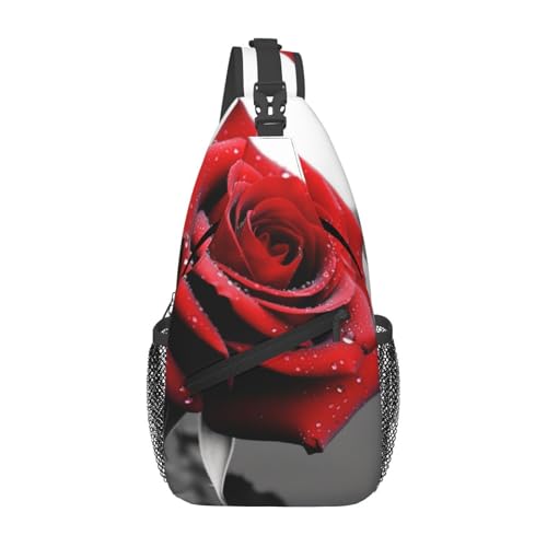 Mochila bandolera cruzada negra con diseño floral para senderismo miniatura 1