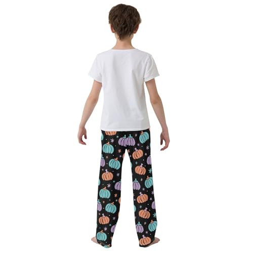 Pumpkin Star Print Boys Long Pants Soft Trousers Elastic Waist Kids Lounge Bottoms with Pockets S-XL3