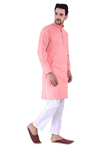 Image of JEXI Men's Cotton Blend Solid Kurta Pyjama Set - Knee-Length, Mandarin Collar, Full Sleeve, Ethnic Wear