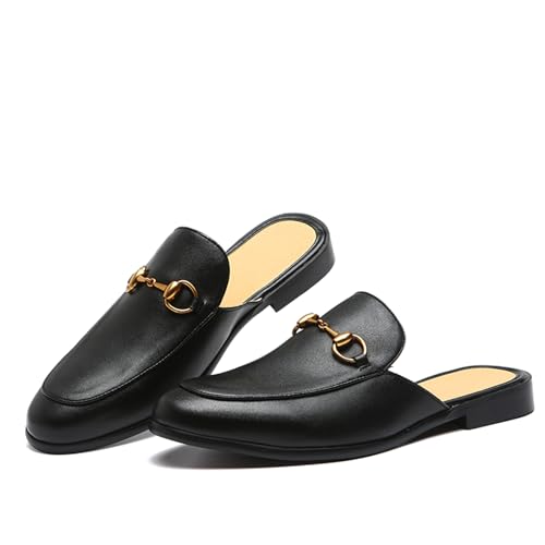 Men's Fashion Leather Slip-On Dress Mules Slippers Loafers Stylish Flats Formal Backless Loafers Work Slides Casual Open Back Sandals3