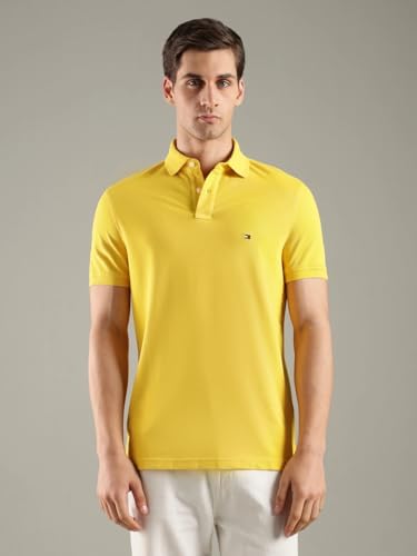 Image of Tommy Hilfiger Solid Regular fit Cotton Polo t-Shirt