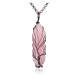 PESOENTH Tree Of Life Rose Quartz Pendant Reiki Healing Crystal Energy Stone Necklace Silver Wire Wr