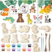 Pack of 20 Pine MDF Animal Cutouts for Kids Painting | 4-Inch Jungle Theme DIY Craft Shapes | Precut Wooden Figures for Art & School Projects | Includes Paints, Brushes & Hanging Thread-image-33