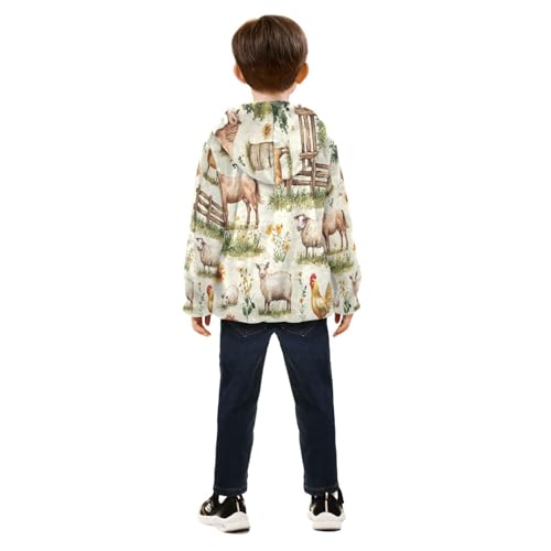 Farm Animals and Flowers Toddler Fleece Jacket Girl Boys Hooded Fleece Jacket Coat Warm Outwear Zip-up 3-10T4