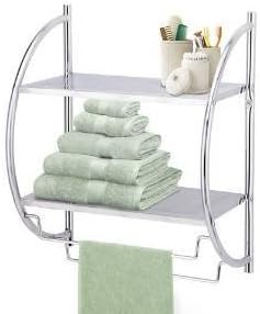 HIGH QUALITY 2 TIER MODERN CHROME WALL MOUNTED BATHROOM SHELF UNIT TOWEL RAIL RACK