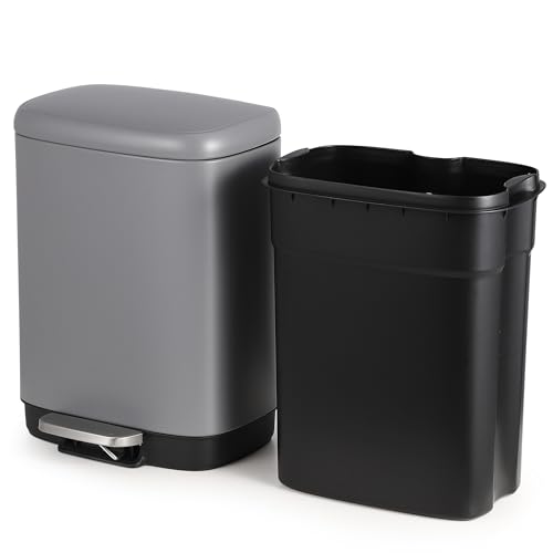 Papelera de baño rectangular de acero inoxidable 12L con tapa de cierre suave y pedal