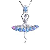 NHTISGRUE Collar colgante de bailarina de ballet, falda de ópalo rosa azul degradado con circonia cúbica, joyería elegante con chapado en K blanco regalo para mujeres