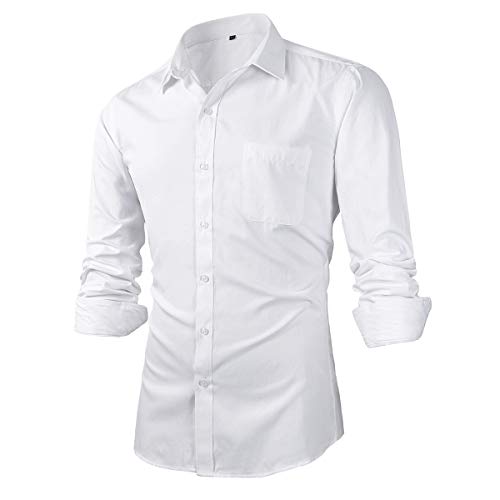 Beninos Mens Slim Fit Solid Point Collar Button Down Dress Shirt (CD01 White, M)