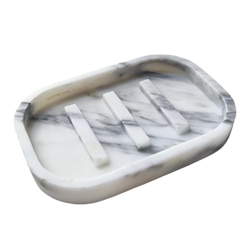 Jusmioke Natural Marble Soap Dish for Bathroom Shower SinkStone Soap Holder with Drying
