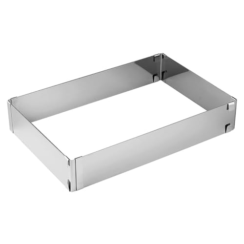 Zenker 7709 Cadre à gâteau rectangle réglable, cadre extensible, moule à gâteau rectangle, Acier inoxydable, Argent, 27,5-52 x 18,5-34 cm