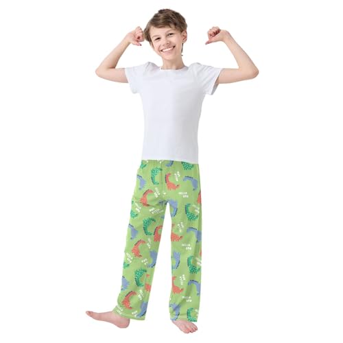 ZZXXB Hello Dino Boys Long Pants Soft Trousers Elastic Waist Kids Lounge Bottoms with Pockets S-XL2