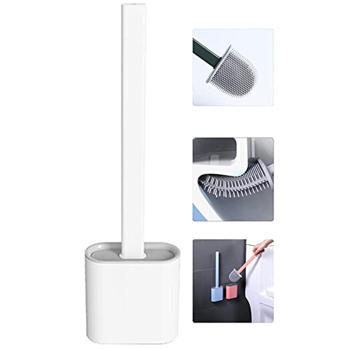Flache Silikon Toilettenbürste mit Halter, Flaxible Klobürste, Silikon WC-Bürste und Halter Set für Badezimmer Cover